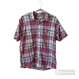 *Express Y2K Retro Soft Wash Plaid Button Down Short Sleeve Casual Top Size XL